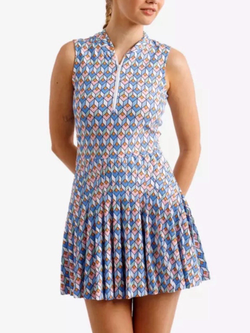 Smith & Quinn Mackenzie Sport Dress L Large Club Tile Geometric Pleated Golf